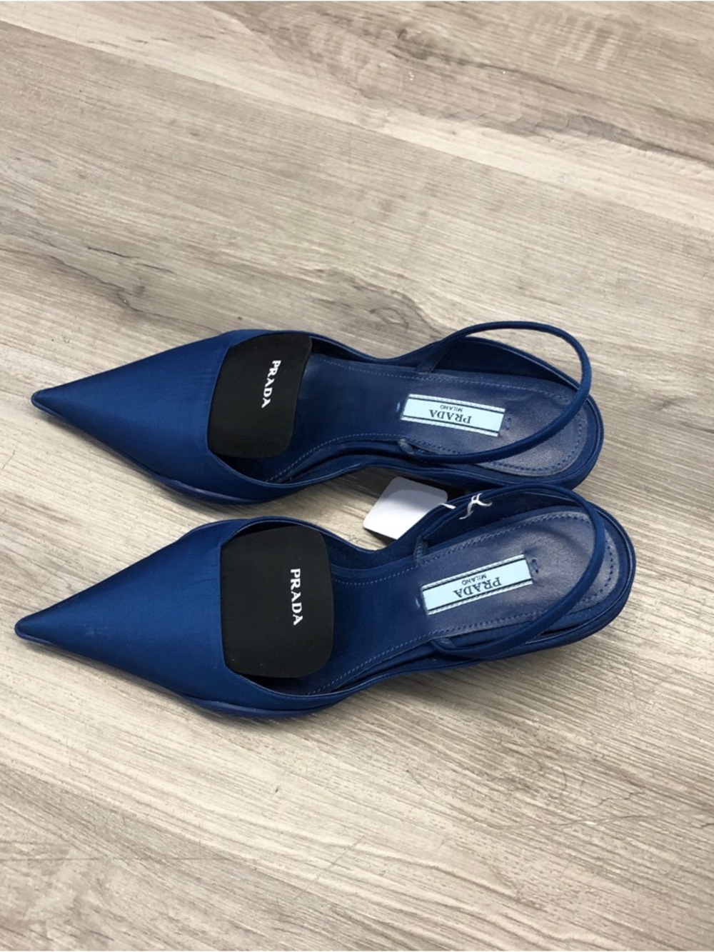 Prada Blue Satin Pointed Slingback Mules - Picture 2 of 4